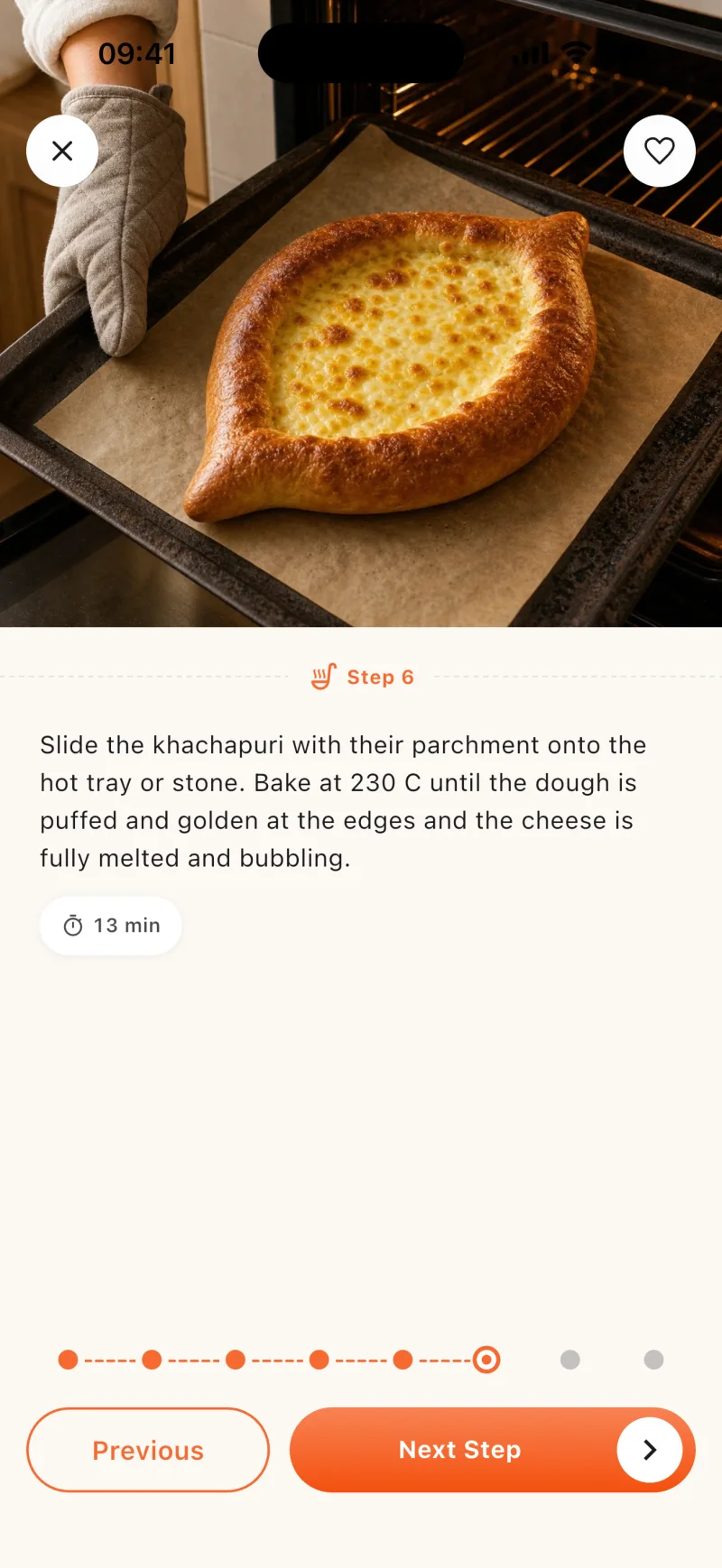 Step 6: baking at 230 degrees — a timer for 13 minutes